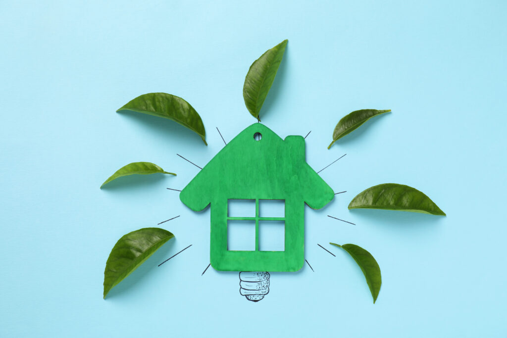 Green home symbol representing home energy savings in Maryland through energy efficient upgrades.